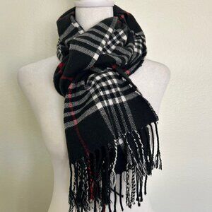 Kennedy Scotland 100% Cashmere Scarf Black Red Plaid Tartan Fringe Unisex Soft